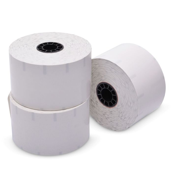 58 mm x 375 ft Iconex Sticky Media™ Ultra-Lite, 12 per Carton, 55 GSM Facestock, 100 mm OD, No Sense Mark Repeat