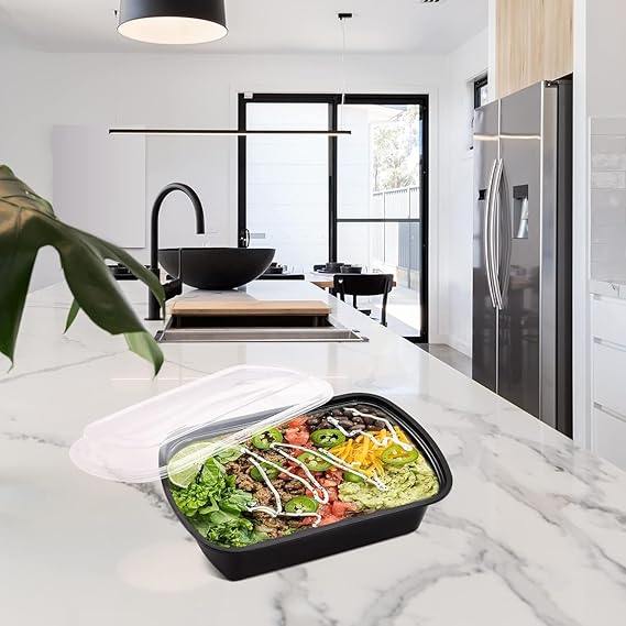 Watson Distributing Bento Box 1-Compartment (510) Black With Clear Lid Combo 500/Case