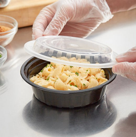 Watson Distributing 16 Oz 6" Black Microwaveable Flat Round Bowl With Clear Lid 150/Case