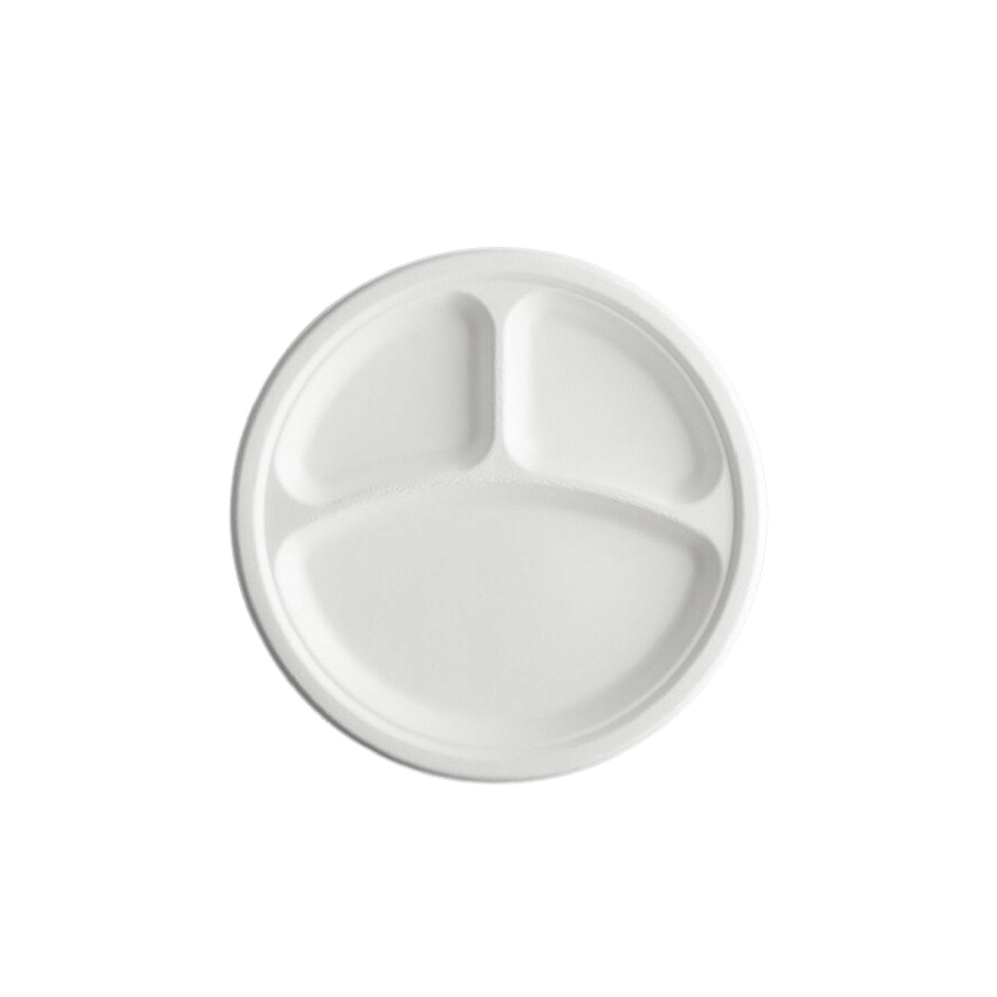 Bagasse Round Plate 3-compartment, 10'', White, PFAS FREE, 500pc