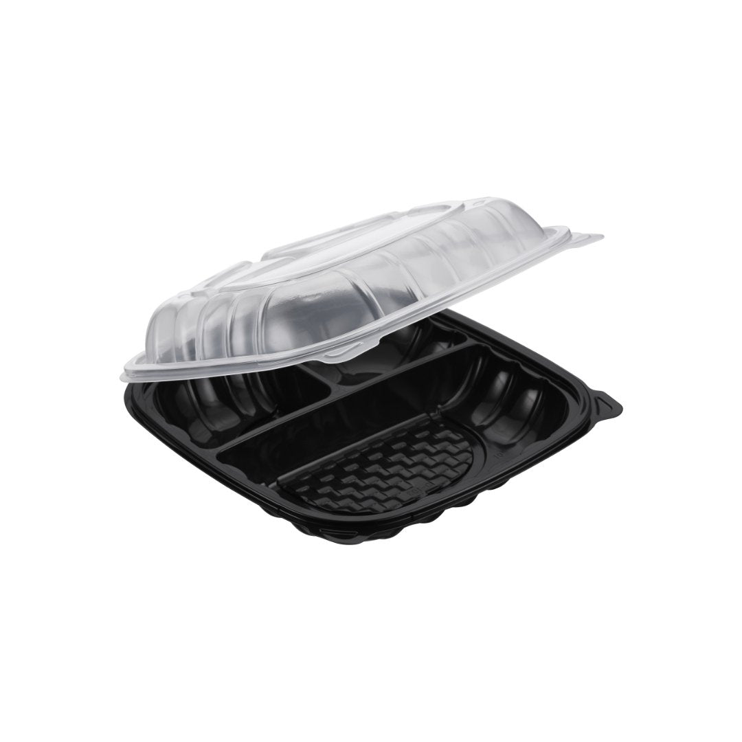 Hinged Clear Top Container, 10" x10", 3-compartment