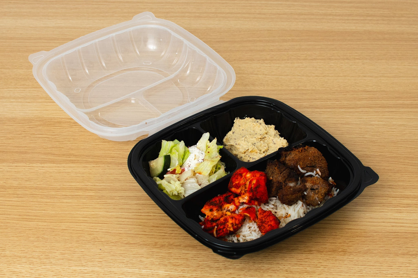 Hinged Clear Top Container, 10" x10", 3-compartment