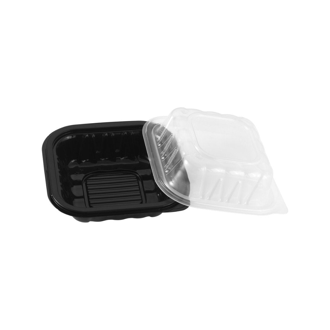 Two-Piece Microwaveable Black Tray with Translucent Lid, 6" x 6", 240 Sets