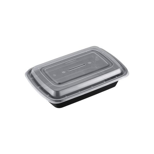 24oz Shallow Rectangular Microwaveable Container with Lid, 150 Sets