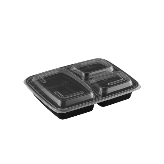 33oz Rectangular Microwaveable Container with Lid 3-compartment, 150 Sets