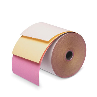 Iconex 3 in x 67 ft Three-Ply Carbonless Paper, White/Canary/Pink, 50 Per Carton