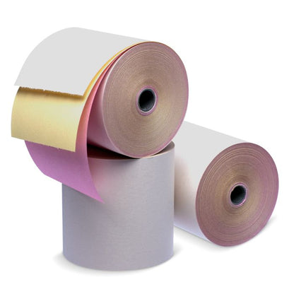 Iconex 3 in x 67 ft Three-Ply Carbonless Paper, White/Canary/Pink, 50 Per Carton