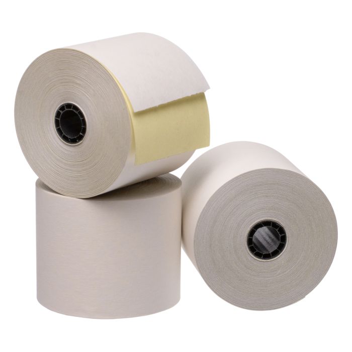 Iconex 2.25 in x 90 ft Two-Ply Carbonless Paper, White/Canary, 50 Per Carton