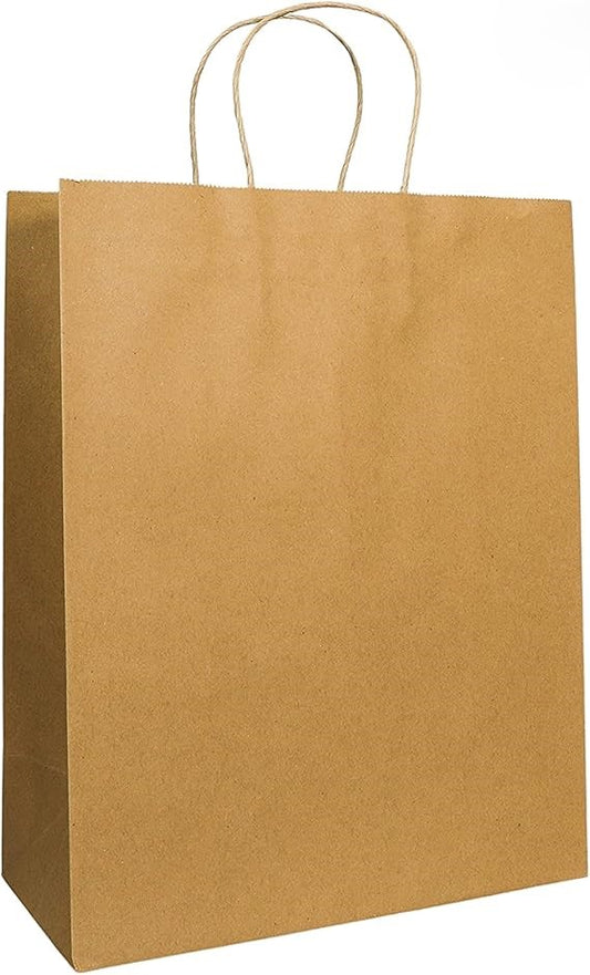 Watson Distributing 12" x 7" x 17" Brown Recycled Paper Bags With Handle 300/Case