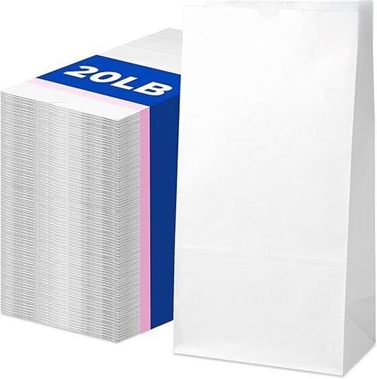 Watson Distributing 20 Lb White Shorty Paper Bag 8.25" x 5.9" x 13.4" 500/Case