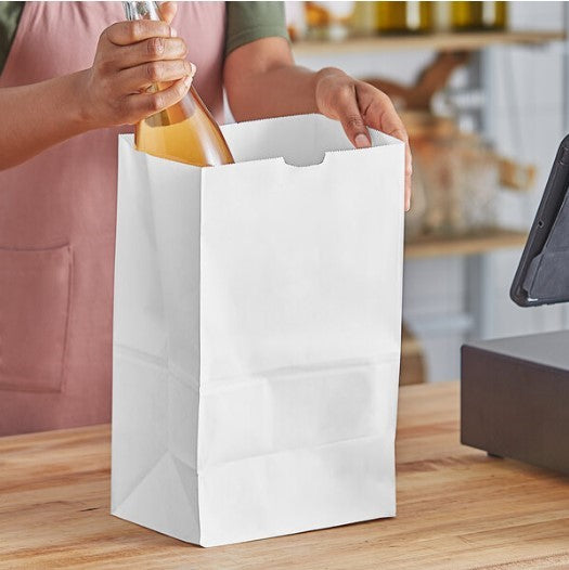 Watson Distributing 20 Lb White Shorty Paper Bag 8.25" x 5.9" x 13.4" 500/Case