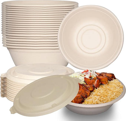 Watson Distributing 40 Oz 8" Disposable Bowl Bagasse Natural/Tan Compostable Round 300/Case