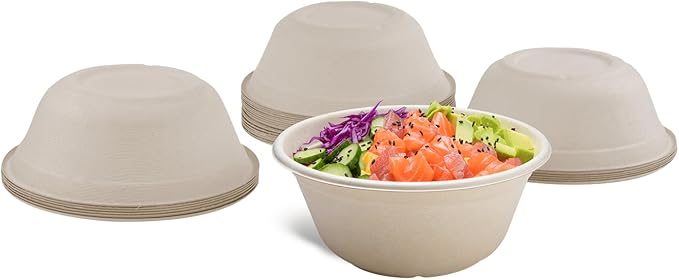 Watson Distributing 40 Oz 8" Disposable Bowl Bagasse Natural/Tan Compostable Round 300/Case