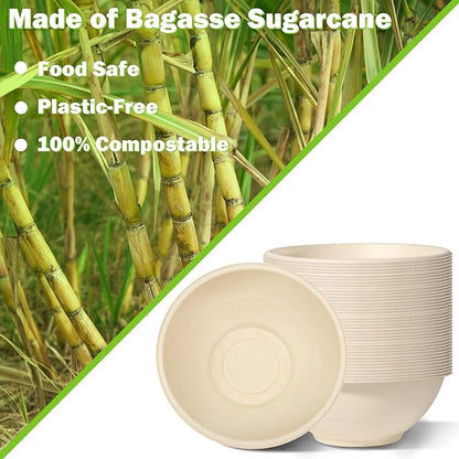 Watson Distributing 40 Oz 8" Disposable Bowl Bagasse Natural/Tan Compostable Round 300/Case