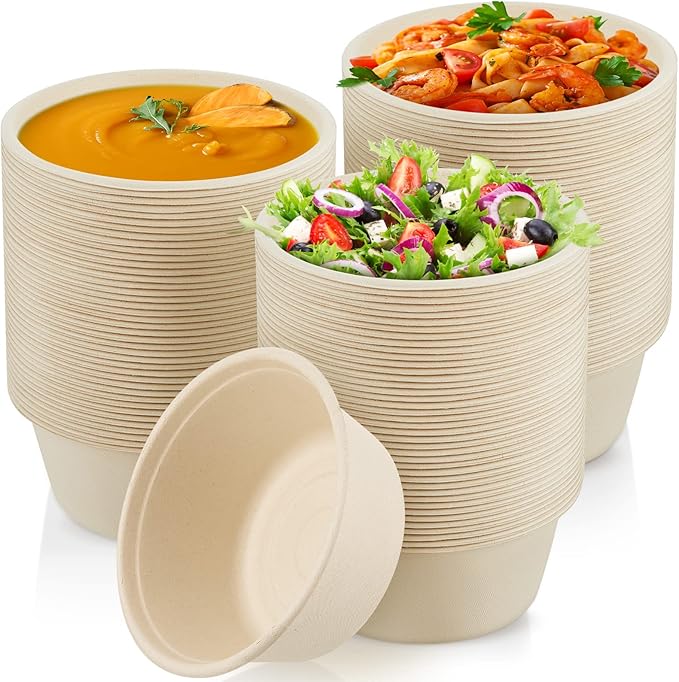 Watson Distributing 40 Oz 8" Disposable Bowl Bagasse Natural/Tan Compostable Round 300/Case