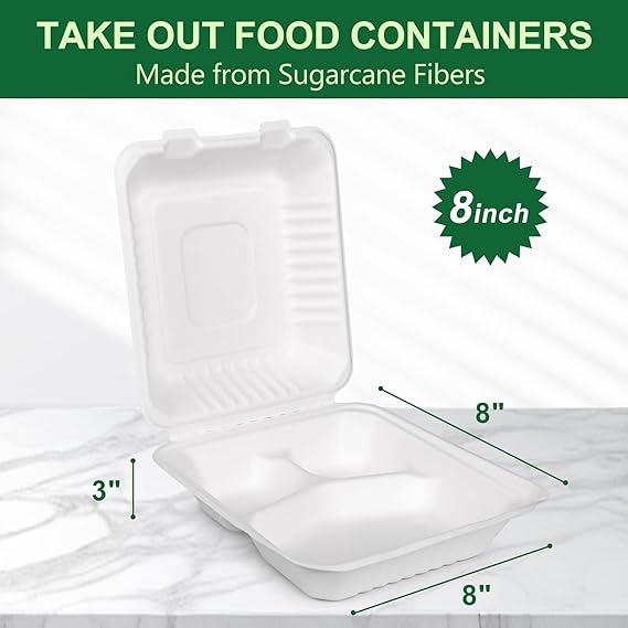 Watson Distributing 8" x 8" Clamshell Mfpp Container 3-Compartment Corner Lock 150/Case