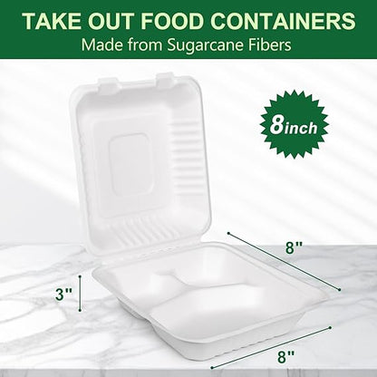Watson Distributing 8" x 8" Clamshell Mfpp Container 3-Compartment Corner Lock 150/Case