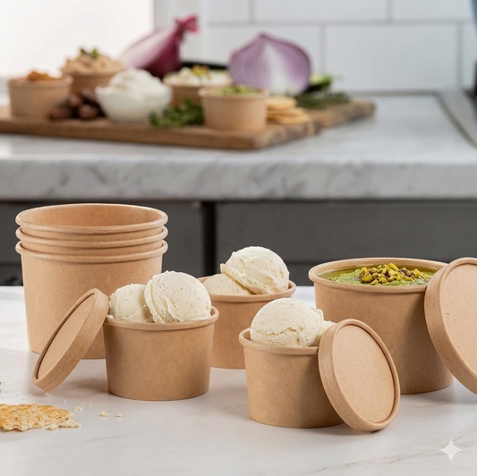 Watson Distributing 12 Oz Paper Ice Cream/Soup Cup With Paper Lid Combo Brown 250 Sets/Case