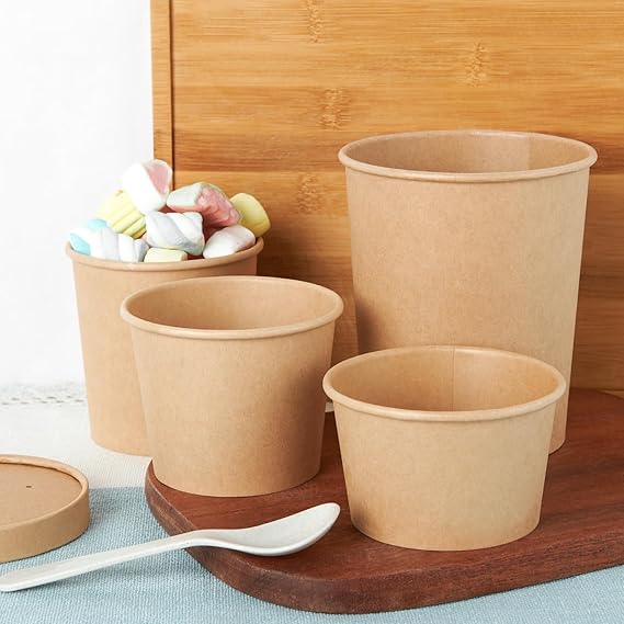 Watson Distributing 8 Oz Paper Ice Cream/Soup Cup With Vented Paper Lid Combo Brown 250/Case