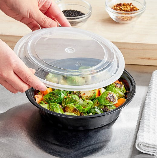Watson Distributing 24 Oz Round Black Microwaveable Container With Lid 150/Case