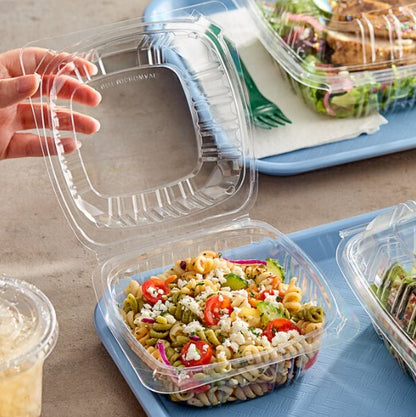 Watson Distributing 6" x 6" x 3.5" Clear 1-Compt Pet Hinged-Lid Container 200/Case