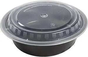 Watson Distributing 16 Oz 6" Black Microwaveable Flat Round Bowl With Clear Lid 150/Case