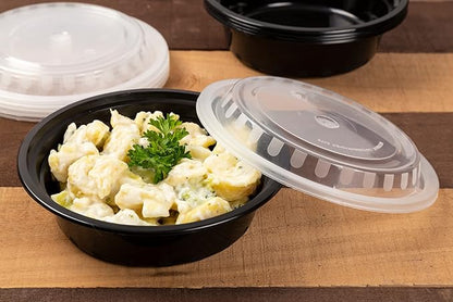 Watson Distributing 16 Oz 6" Black Microwaveable Flat Round Bowl With Clear Lid 150/Case