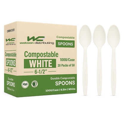 Watson Distributing Heavy Weight Plastic Spoon Cpla White 6-1/2" 1000/Case