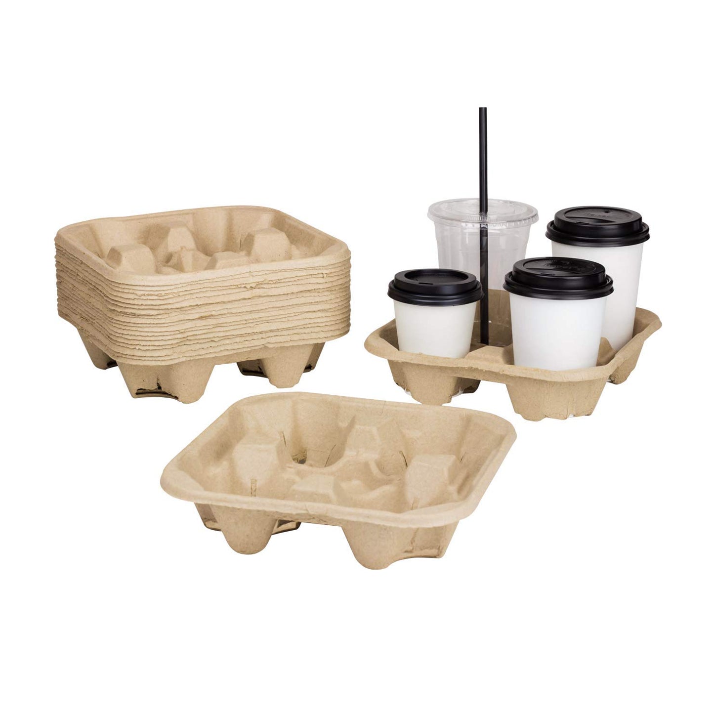 Watson Distributing 4 Cup Molded Fiber Holder/Carrier 300/Case 75 Piece/Bag