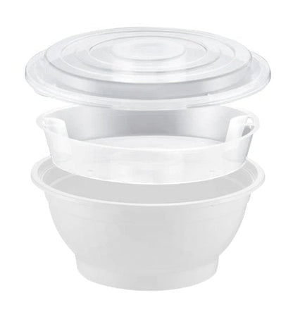 BUNDLE: 50oz Microwaveable Noodle Bowl with Insert and Lid, Black and White, 240 Sets