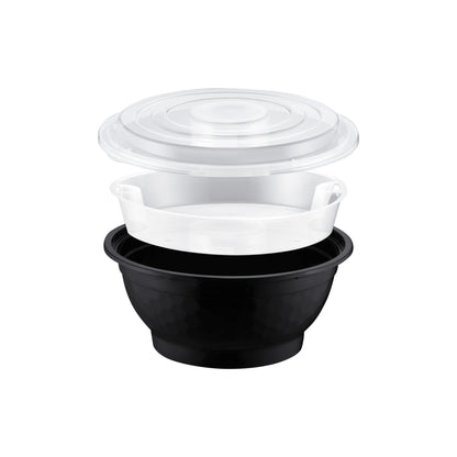 BUNDLE: 50oz Microwaveable Noodle Bowl with Insert and Lid, Black and White, 240 Sets