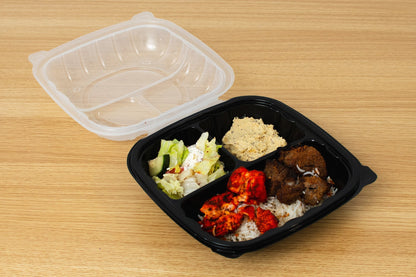 Hinged Clear Top Container 3-compartment, 8" x 8", 120pc
