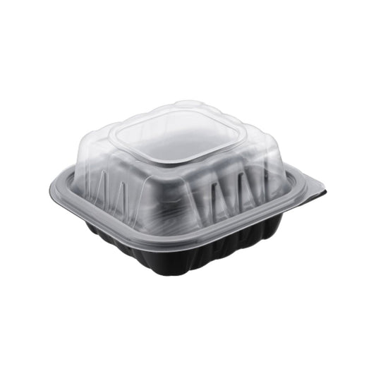 Two-Piece Microwaveable Black Tray with Translucent Lid, 6" x 6", 240 Sets